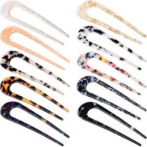 10 Pcs U Shaped French Hair Pins Tortoise Shell Hair Forks Cellulose Acetate Upd